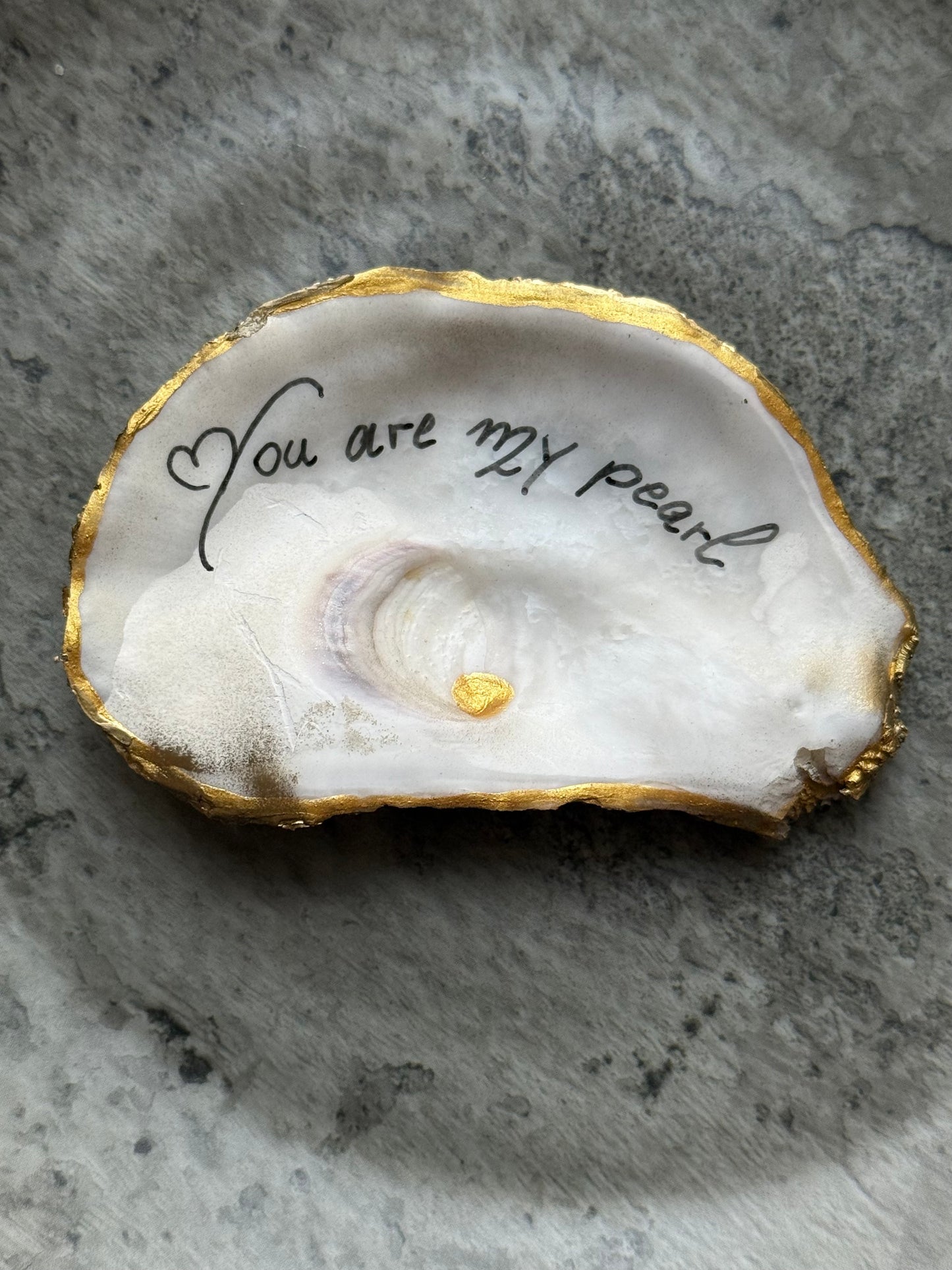 Flat oyster shell with handwritten “You Are My Pearl” quote – Suzys Treasures unique coastal gift