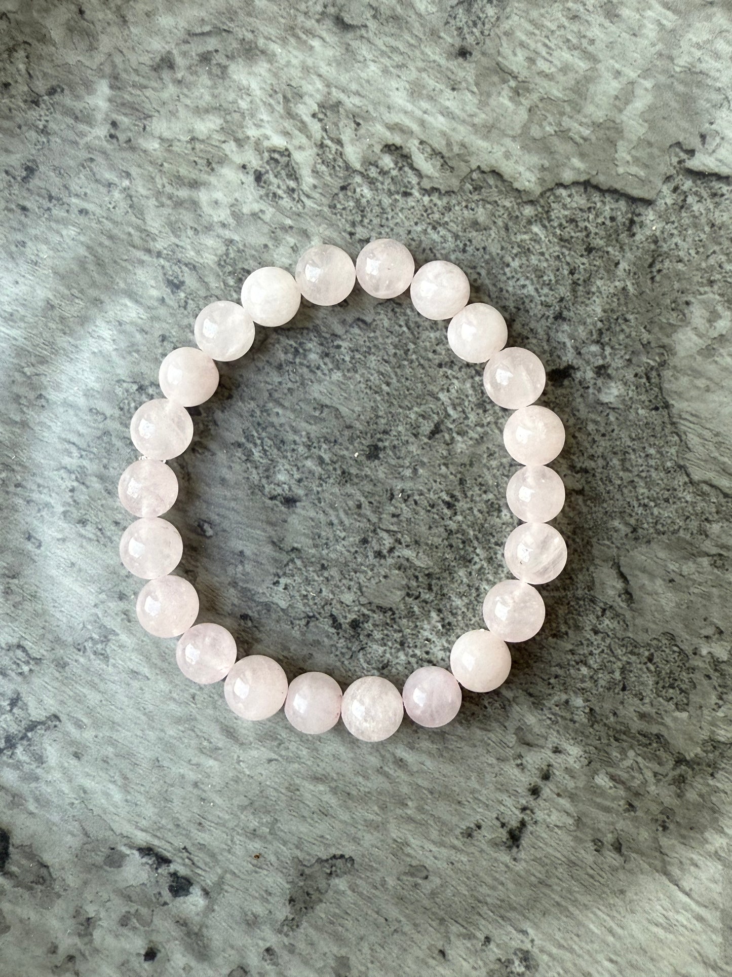 Rose Quartz round beads bracelet from Suzys Treasures β soft pink crystal for love and emotional healing
