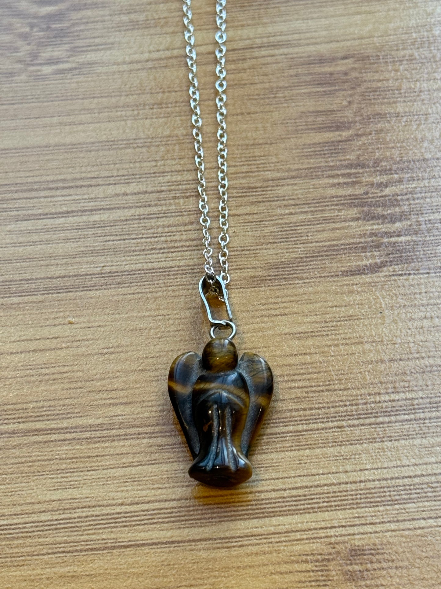 Tiger’s Eye crystal pendant with sterling silver chain – Suzy's Treasures (variant: Heart or Angel)