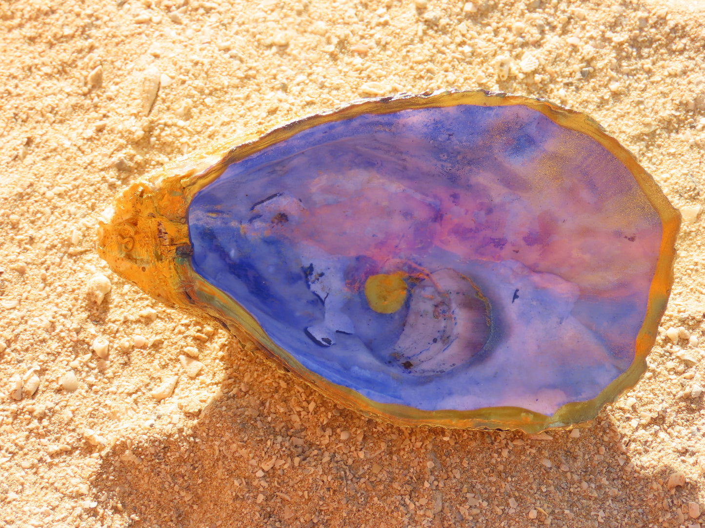 Hand-painted purple oyster shell dish with gold trim – unique home decor or jewelry holder from Ocean Treasures by Suzys Treasures Dubai