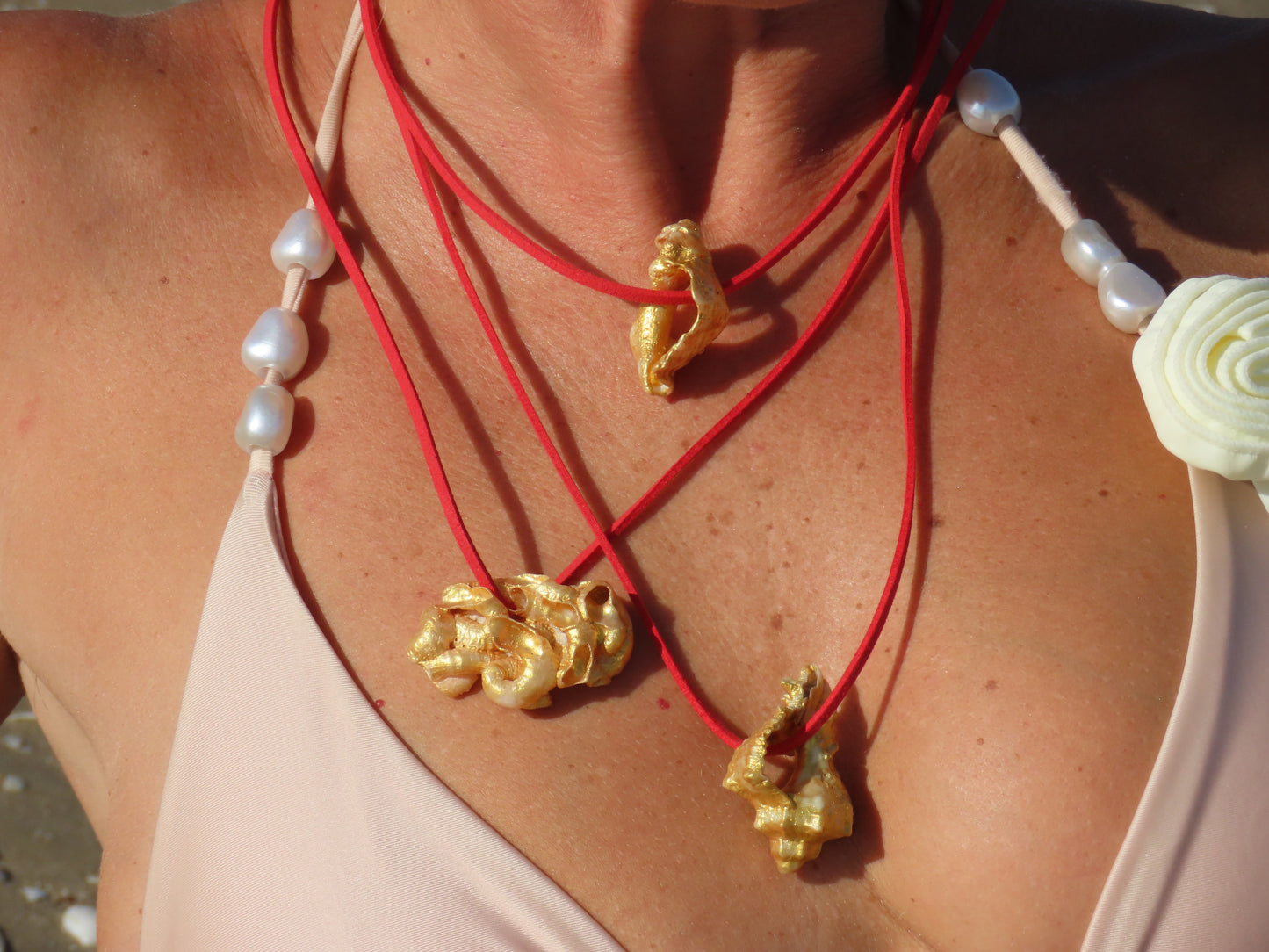 Ocean Shell Necklace Collection – Handcrafted Shell Pendants on Red Cord