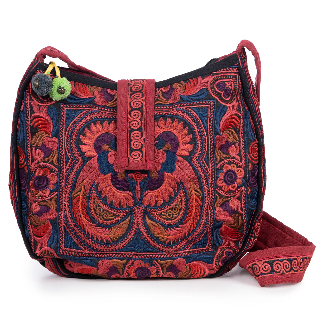 Red Embroidered Round Crossbody Bag – A Bohemian Statement of Tradition and Style