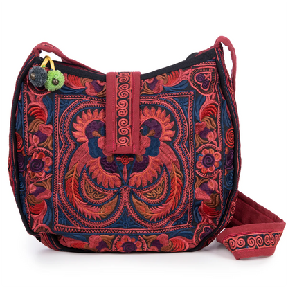 Red Embroidered Round Crossbody Bag – A Bohemian Statement of Tradition and Style