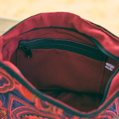 Red Embroidered Round Crossbody Bag – A Bohemian Statement of Tradition and Style