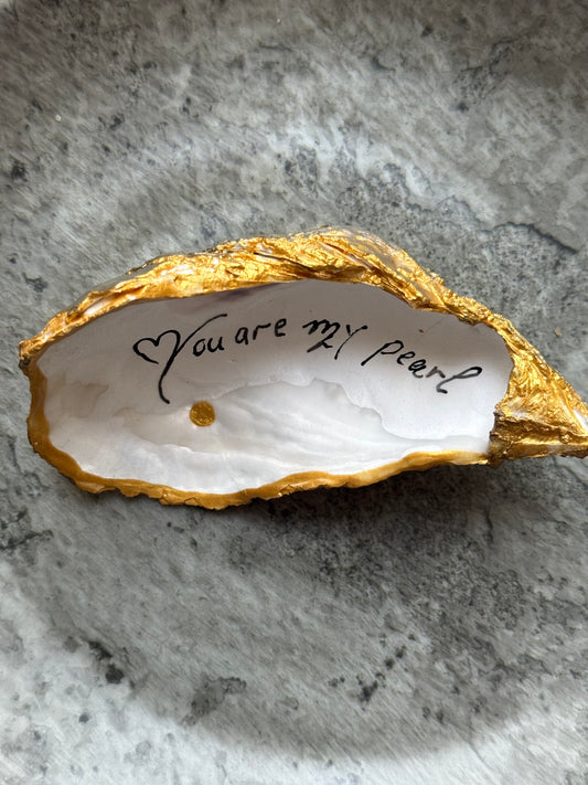 Curved oyster shell with handwritten “You Are My Pearl” quote – Suzys Treasures unique coastal gift