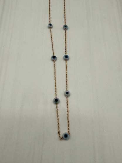 Short Necklace with Murano Glass Eye on Warm-Toned 3-Micron Plated Chain