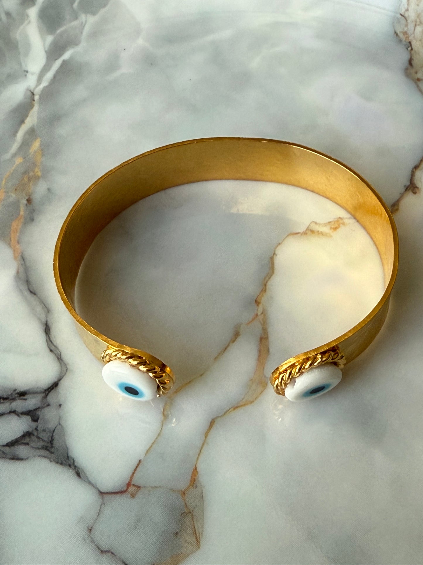 ✨ Murano Glass Evil Eye Bangle – 3 Micron Gold-Plated