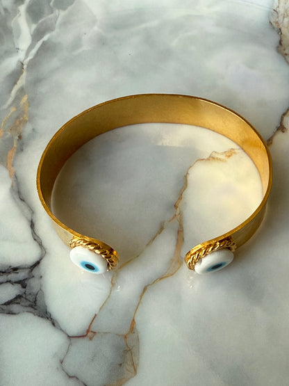 ✨ Murano Glass Evil Eye Bangle – 3 Micron Gold-Plated