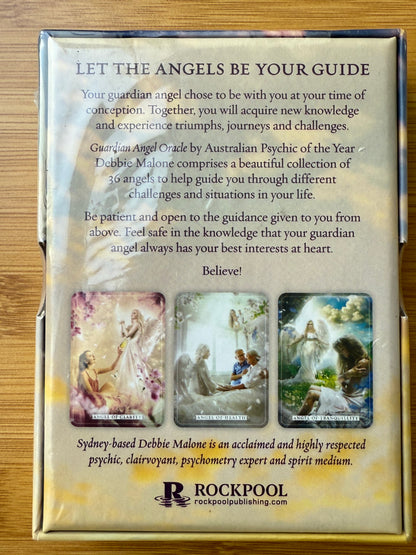 Guardian Angel Oracle Deck by Debbie Malone with 36 illustrated angel cards offering divine guidance and support, part of the Spiritual Tools collection at Suzys Treasures.