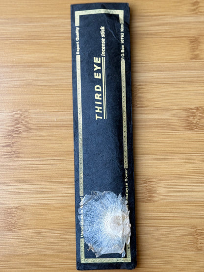 Handmade incense stick pack in Third Eye, wrapped in eco-friendly lokta paper, 100% natural and made in Nepal, part of the Sacred Scents & Space collection by Suzy’s Treasures.