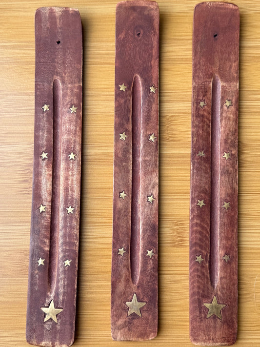✨ Wooden Incense Holder – Starry Brass Inlay