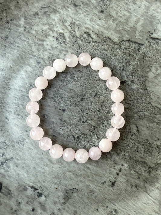Rose Quartz round beads bracelet from Suzys Treasures – soft pink crystal for love and emotional healing