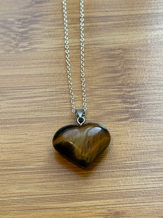 
Tiger’s Eye crystal pendant with sterling silver chain – Suzy's Treasures (variant: Heart or Angel)