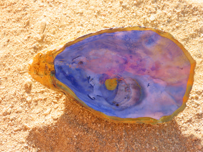 Hand-painted purple oyster shell dish with gold trim – unique home decor or jewelry holder from Ocean Treasures by Suzys Treasures Dubai