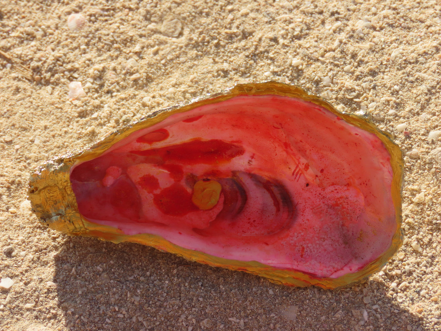 Hand-painted pink oyster shell dish with gold trim – unique home decor or jewelry holder from Ocean Treasures by Suzys Treasures Dubai