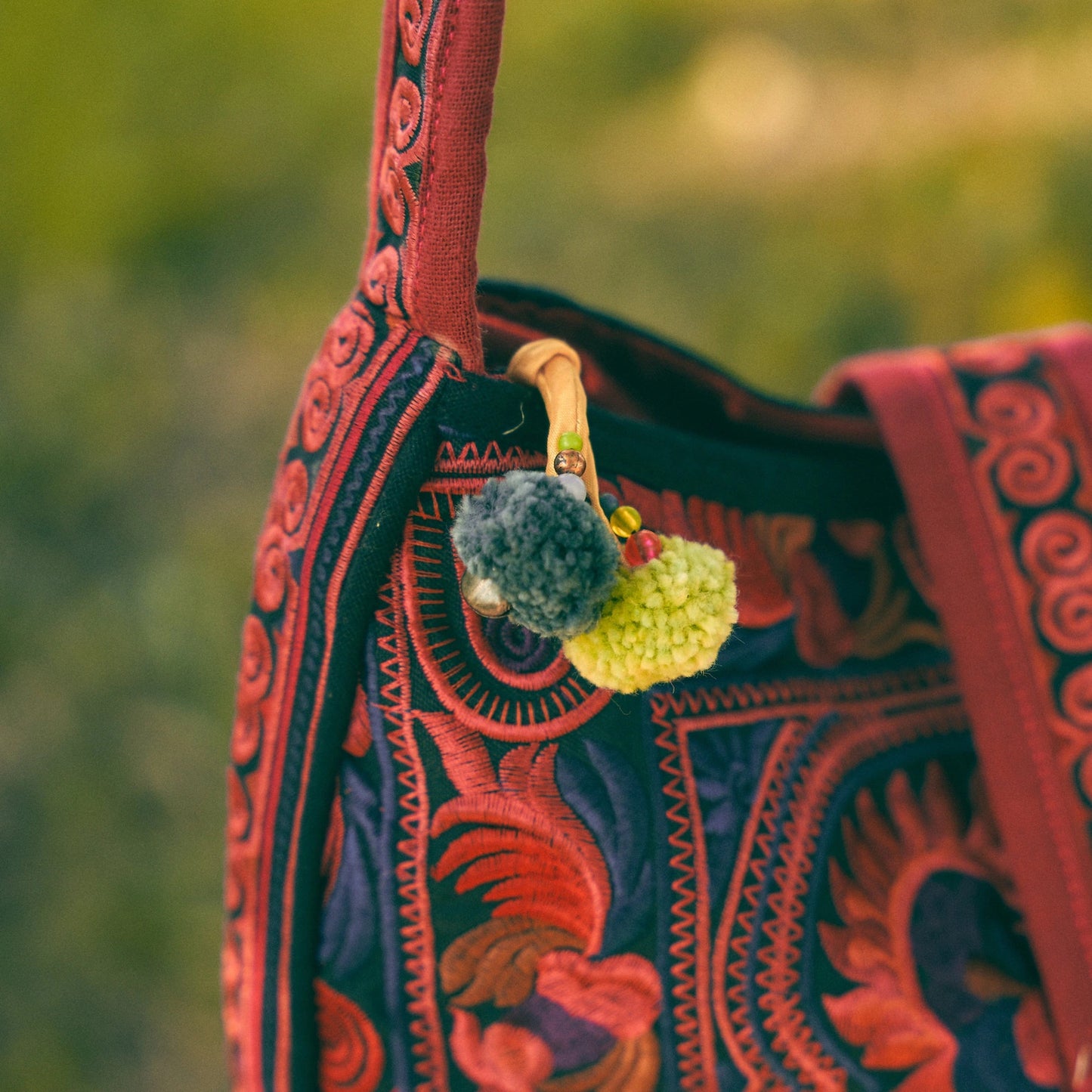 Red Embroidered Round Crossbody Bag – A Bohemian Statement of Tradition and Style